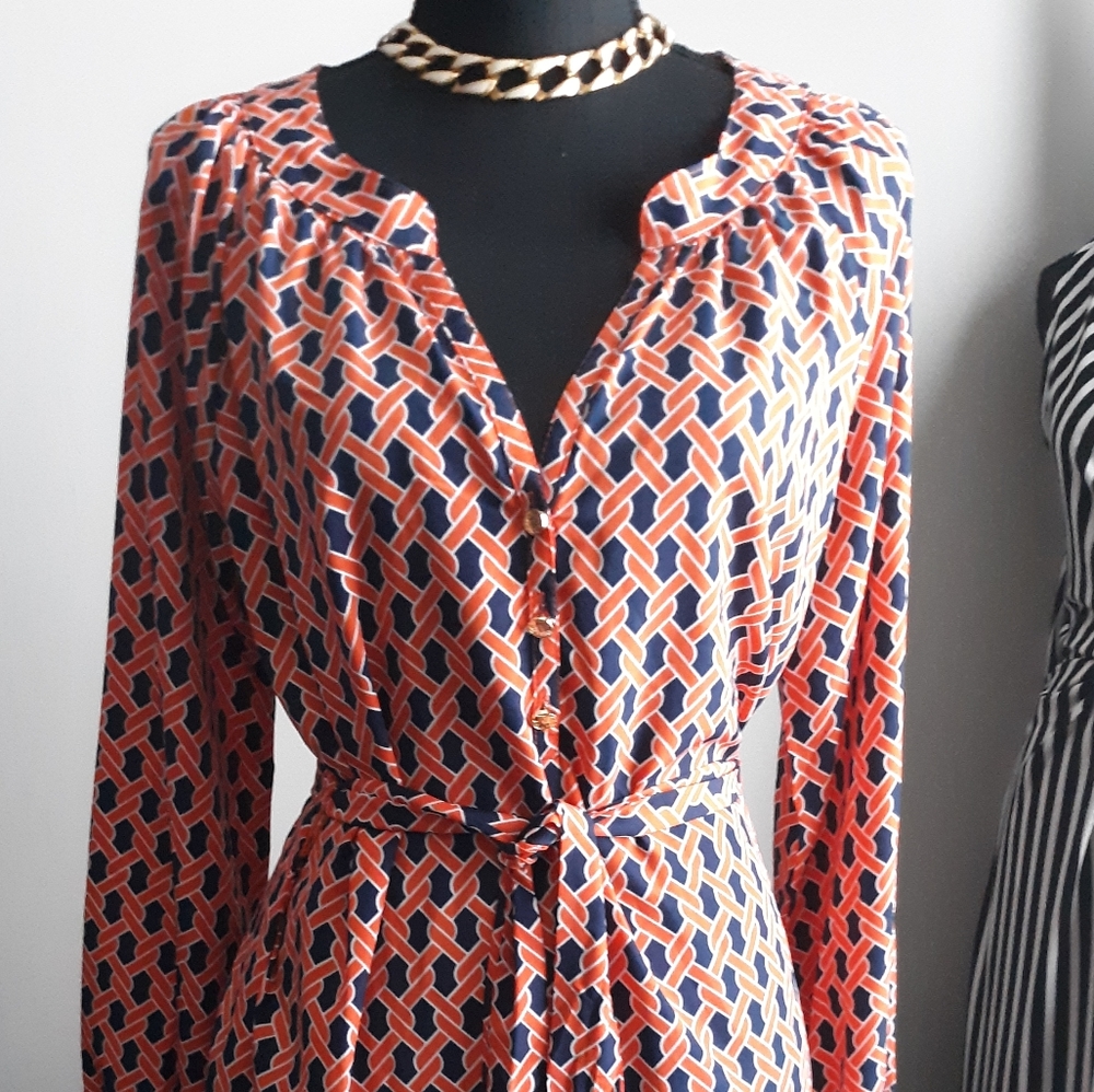 ORANGE AND NAVY PRINTED DRESS